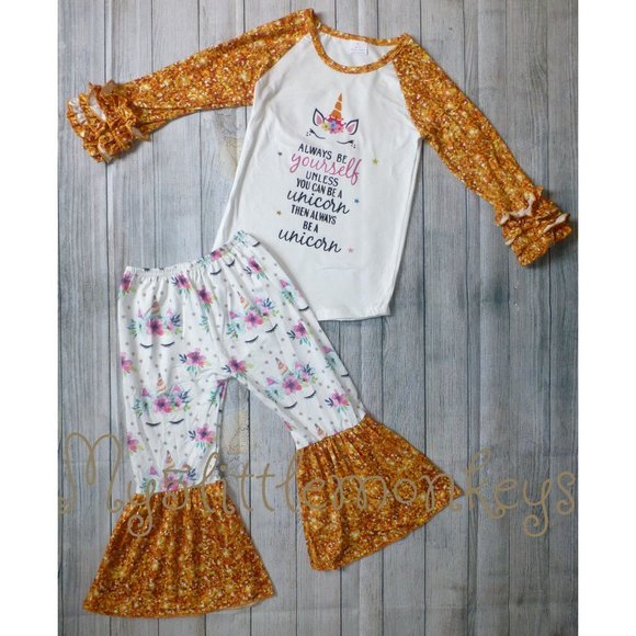 Boutique Be a Unicorn Girls Ruffle Sleeve Outfit - Picture 2 of 6